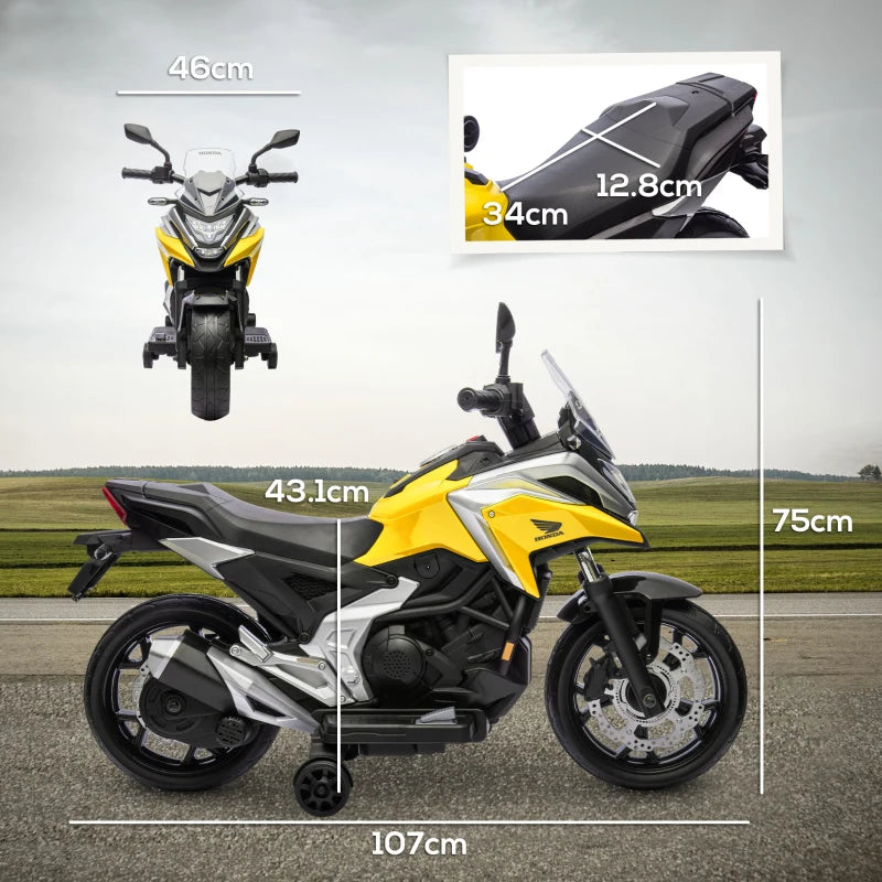 12V Yellow Kids Electric Motorbike with Music & Headlights - Honda Licensed