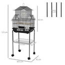 Metal Bird Cage with Swing & Perch for Small Birds, Blue, 50.5 x 40 x 63cm