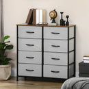 Grey Fabric 8-Drawer Industrial Dresser with Steel Frame and Wooden Top