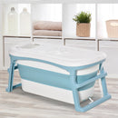 Blue Folding Baby Bath Tub for Toddlers Kids with Non-Slip Pads - Portable & Top Cover - 1-12 Years