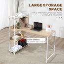 Oak Computer Desk with 4-Tier Storage Shelf and Bookshelf, Metal Frame - 120 x 70 x 120cm