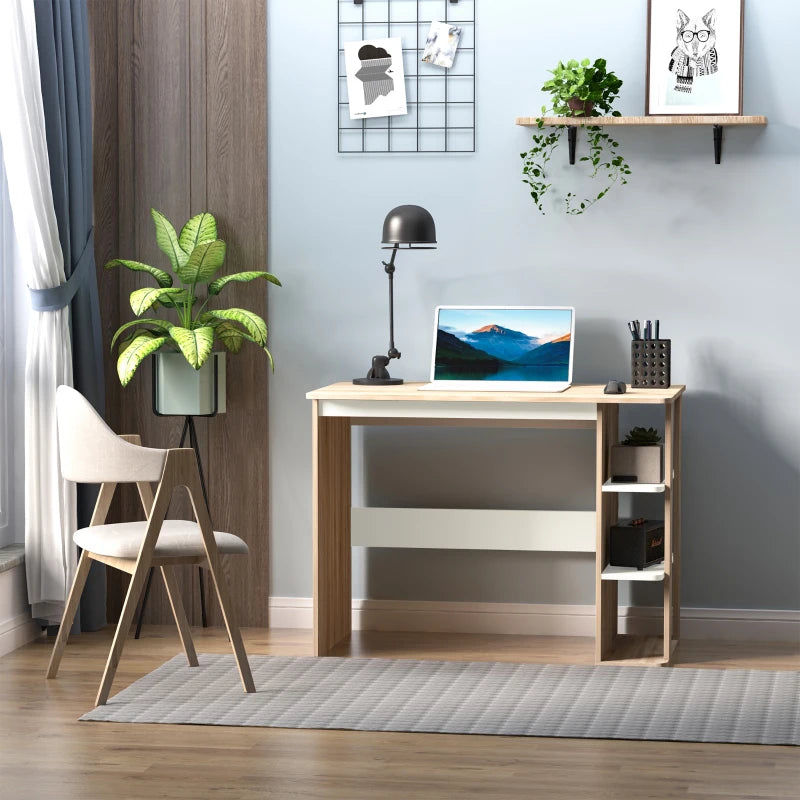 Oak and White 3-Tier Storage Desk for Home Office