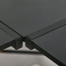 Black L-Shaped Gaming Desk with Monitor Stand and Cup Holder