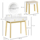 White LED Vanity Dressing Table Set with Mirror, 4 Drawers & Stool