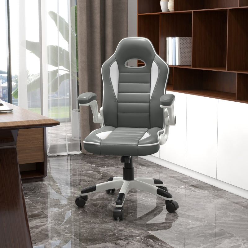 Grey Gaming Office Chair with Flip-up Armrest and Adjustable Height