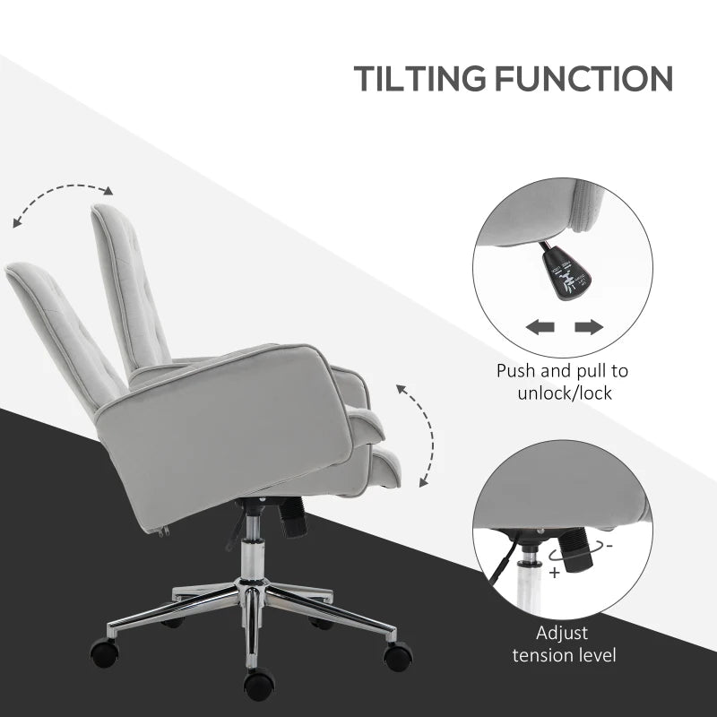 Light Grey Linen Swivel Computer Chair with Armrest