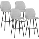 Set of 4 Light Grey Upholstered Bar Stools with Backs and Steel Legs
