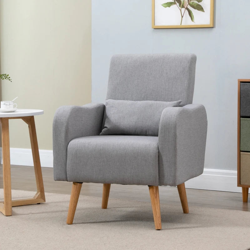 Grey Linen Armchair with Wooden Frame