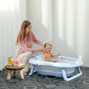 Blue Foldable Baby Bathtub with Non-Slip Legs & Cushion Pad