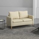 Beige Fabric Two Seater Sofa with Wood Legs and Pockets for Living Room
