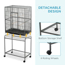 Metal Bird Cage for Parakeets - Canary Cage with Stand & Storage - Blue