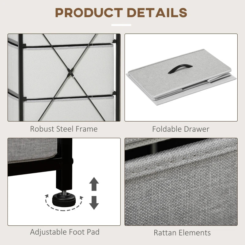 Grey Fabric 5-Drawer Industrial Dresser with Steel Frame and Wooden Top