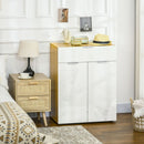 Modern White and Natural Slim Storage Cabinet with Drawer and Cupboard