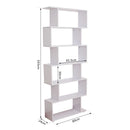 White S-Shaped 6-Tier Wooden Bookshelf for Home Office and Living Room