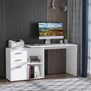 White L-Shaped Corner Desk with Drawers and Storage Shelves