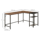 Rustic Brown L-Shaped Industrial Corner Desk with Adjustable Storage Shelf