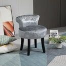 Grey Velvet Dressing Table Stool with Rubber Wood Legs