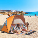 Blue Pop Up Beach Tent with Extended Porch and Mesh Windows