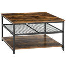 Rustic Brown 3-Tier Square Coffee Table with Storage Shelves