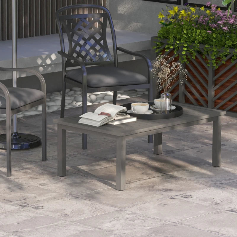 Brown Aluminium Outdoor Patio Side Table, Wood Grain Effect, 100cm x 60cm