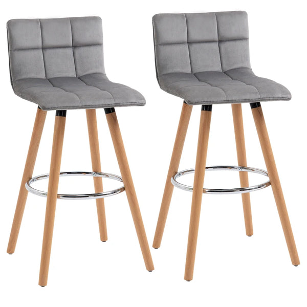Grey Upholstered Bar Stool - Set of 2