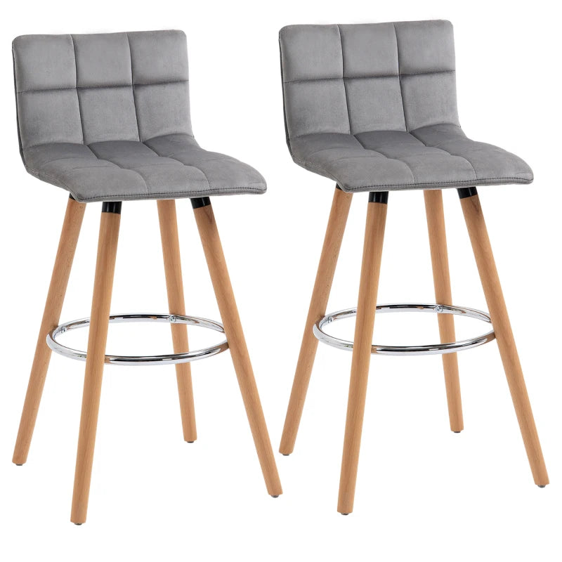 Grey Upholstered Bar Stool - Set of 2