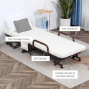 White Folding Guest Bed with Adjustable Backrest, Metal Frame - Single, Portable, 190 x 76 cm
