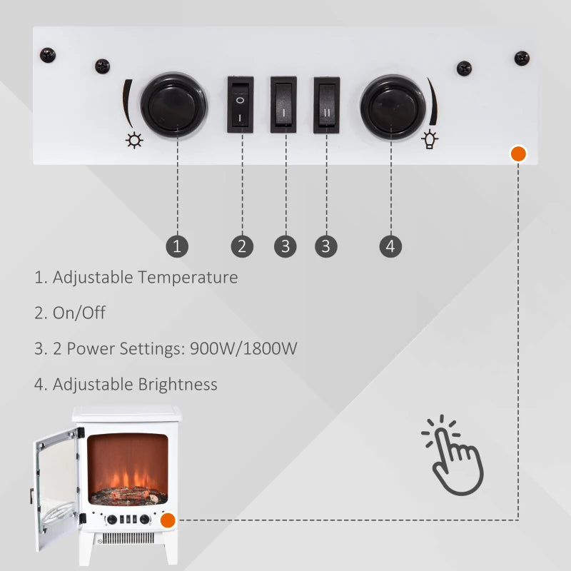 White Electric Fireplace Stove with Realistic LED Flame Effect