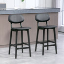 Black Wooden Bar Stools with Faux Leather Seats - Set of 2