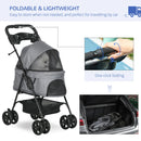 Grey Dog Stroller with Rain Cover, One-Click Fold, EVA Wheels, Safety Leash - Small Dog Pushchair