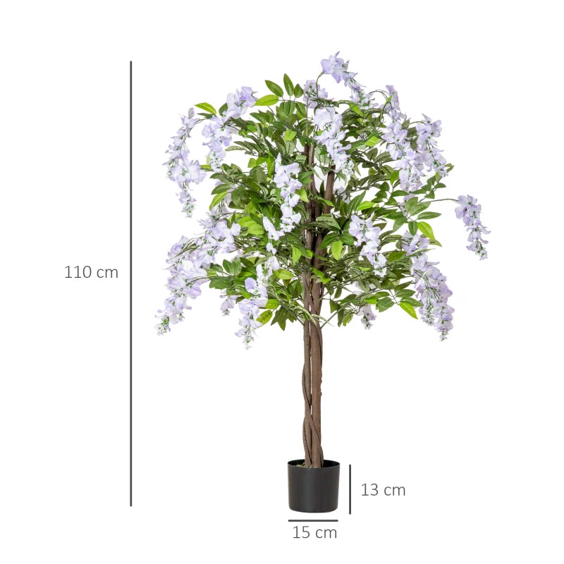 Set of 2 Purple Artificial Wisteria Plants in Pot, Home Decor, 100cm