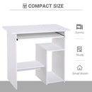 White Compact Corner Computer Desk with Keyboard Tray and Storage Shelf