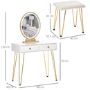 White Vanity Dressing Table Set with LED Light, Round Mirror, 2 Drawers, and Stool