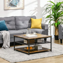 Rustic Brown 3-Tier Square Coffee Table with Storage Shelves