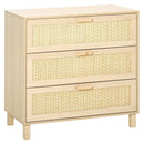 Natural Rattan 3-Drawer Boho Dresser for Bedroom, Living Room, Hallway