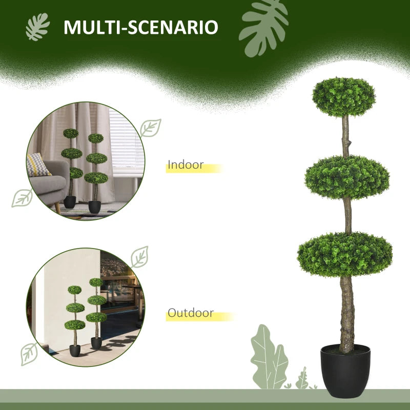 Set of 2 Green Boxwood Ball Topiary Trees 110cm - Decorative Faux Plants in Pot