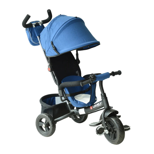 Blue 4-in-1 Kids Tricycle with Parent Handle, Canopy, and Safety Belt