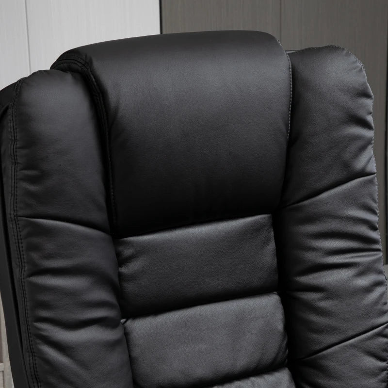 Black Manual Recliner with Footrest - PU Leather Lounge Chair