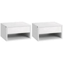 White Wall Mounted Bedside Table with Drawer and Shelf, 37 x 32 x 21cm