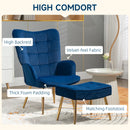 Modern Dark Blue Velvet Armchair with Ottoman Set