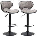 Grey Microfiber Cloth Swivel Bar Stool Set of 2, Adjustable Height Armless Chairs