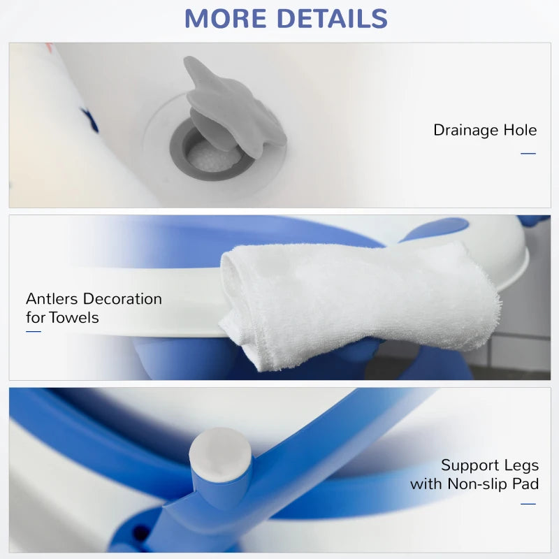 Blue Foldable Baby Bathtub Set with Thermostatic Water Plug