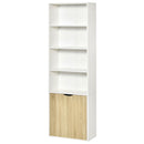 6-Tier White and Oak Bookcase with Double Door Cabinet