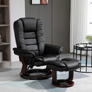 Black Manual Recliner with Footrest - PU Leather Lounge Chair