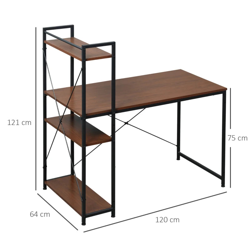 Industrial Walnut and Black Reversible Computer Desk with Storage Shelves