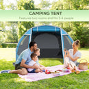 Blue 3-4 Person Tunnel Camping Tent with Windows and Covers