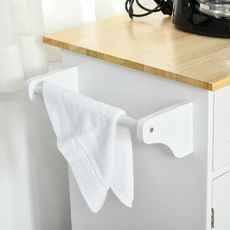 White Kitchen Island Cart with Storage Drawers and Cabinets