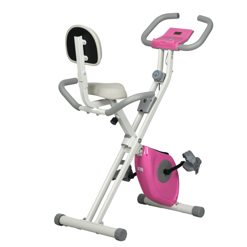 White Folding Magnetic Exercise Bike with Backrest and Tablet Holder