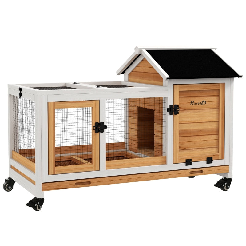 Yellow Wooden Small Pet Hutch with Removable Tray and Wheels