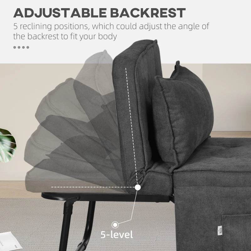 Charcoal Grey Fabric Sleeper Chair with Adjustable Backrest and Side Pockets